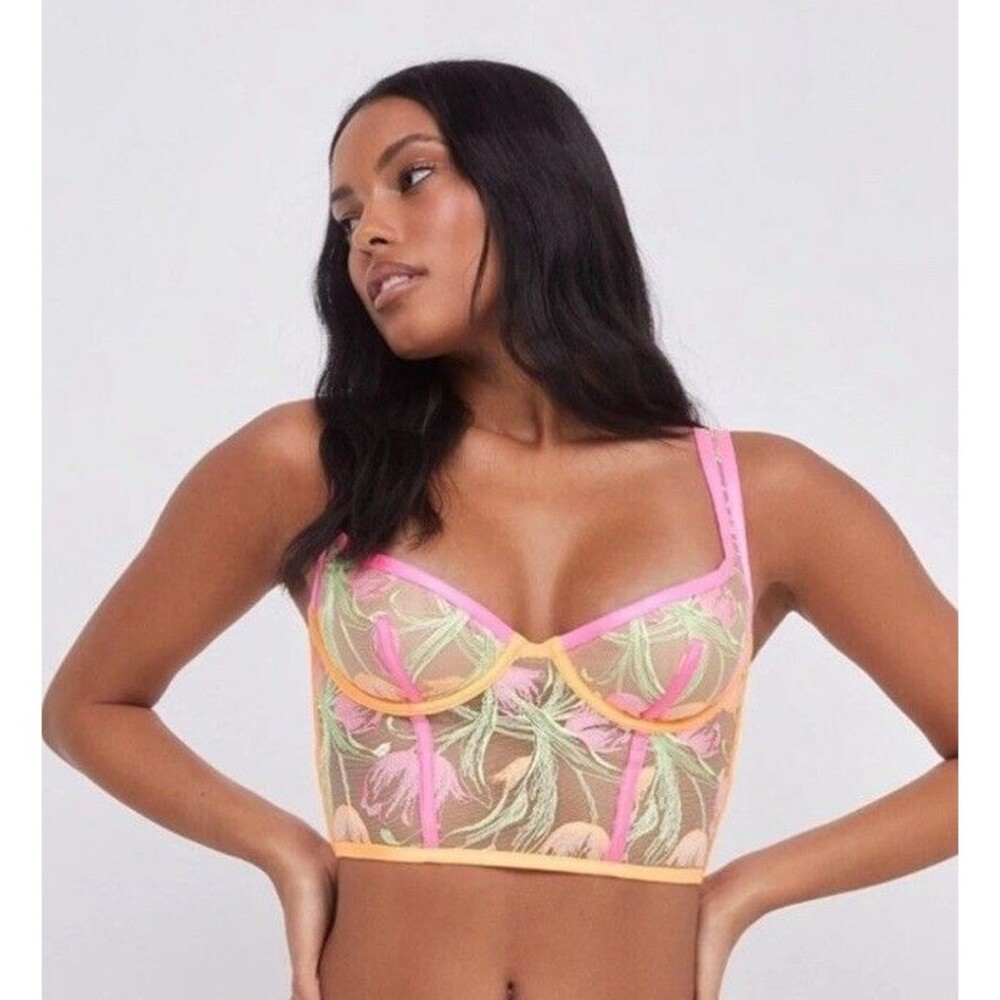 Victorias Secret For Love & Lemons Tulip Bustier Floral Embroidery Corset Bra